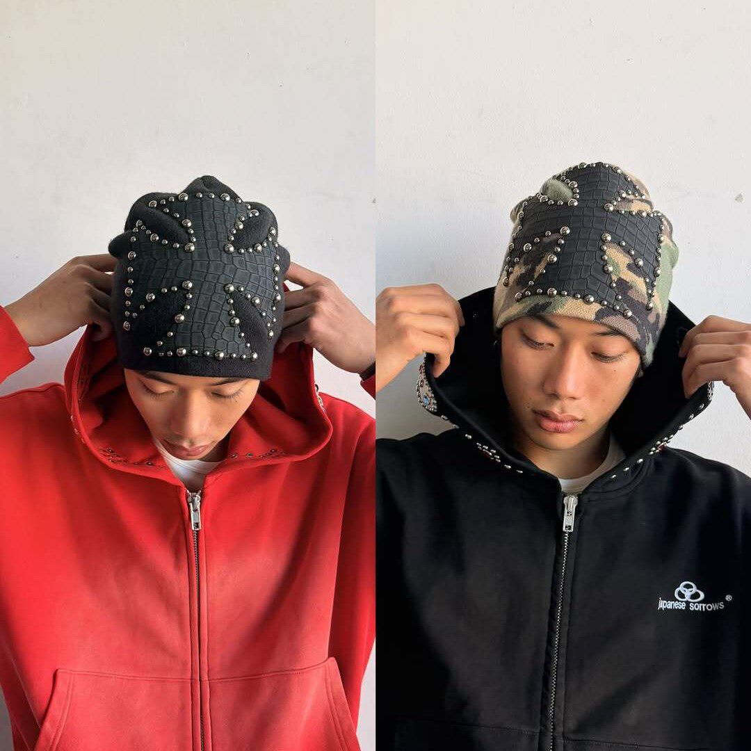 erd忧郁富二代朋克铆钉针织帽男女通用秋季圆顶冷帽街头潮流帽子