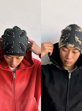 erd朋克铆钉针织帽秋季男女通用