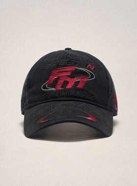 Fleamarket重工刺绣美式复古鸭舌帽暗黑高街赛车机车棒球帽深帽檐