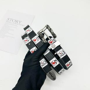 忧郁富二代鼻血腰带人物手绘图案棋盘格黑白皮带学生朋克个性裤带