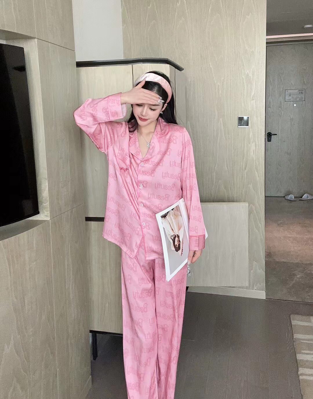 冰丝睡衣女款2023新款秋冬季长袖长裤开衫网红芭比家居服套装春秋