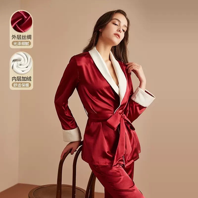 2023新款秋冬加绒睡衣女长袖加厚珊瑚绒家居服套装睡袍冬季法兰绒