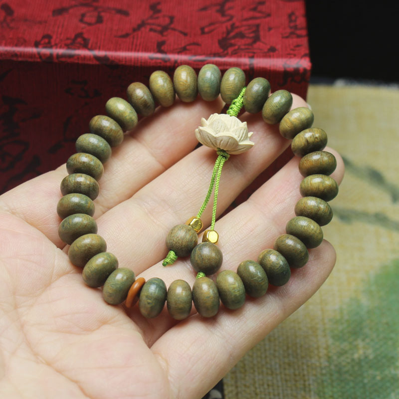 绿檀木算盘珠DIY手串黄杨木莲花