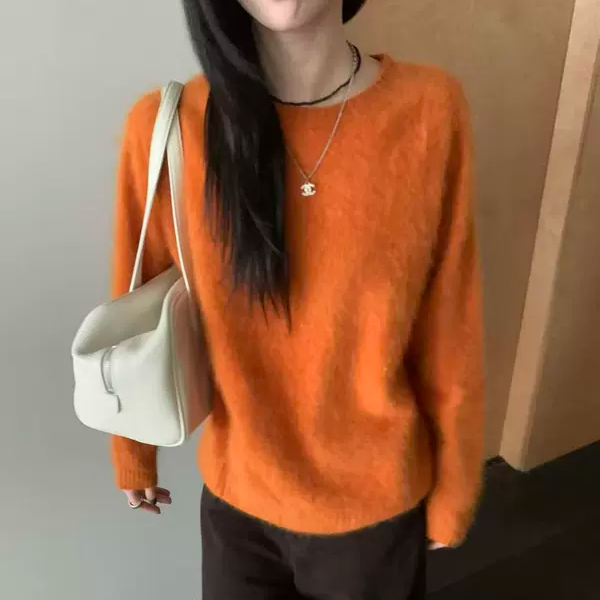 《林小雅专享》秋冬新品圆领套头拉毛毛衣2221