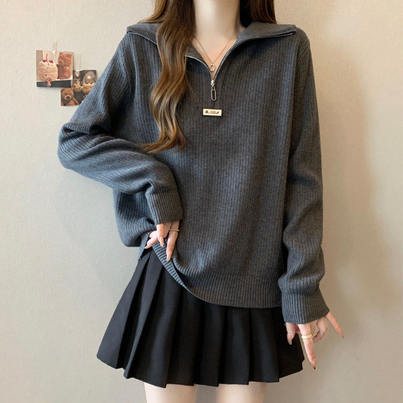 大码女装遮肚子半拉链毛衣针织衫女秋冬胖妹妹宽松显瘦长袖打底衫,女装/女士精品,大码内搭,淘宝优惠券,粉丝福利购,淘宝优惠卷