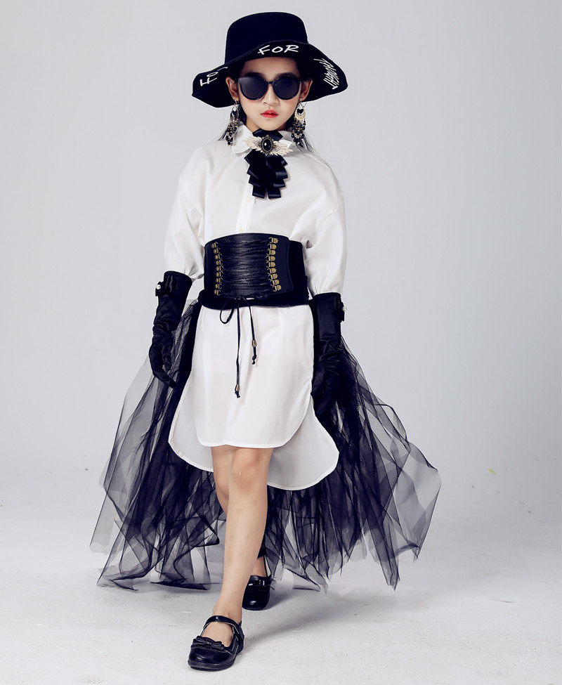 女童走秀潮服套装儿童酷帅车模时尚个性演出服模特t台时装秀比赛