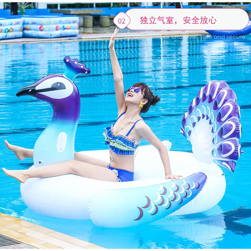 水上运动现货动用坐骑充气排用品游泳圈批发孔雀充气床游泳床成人