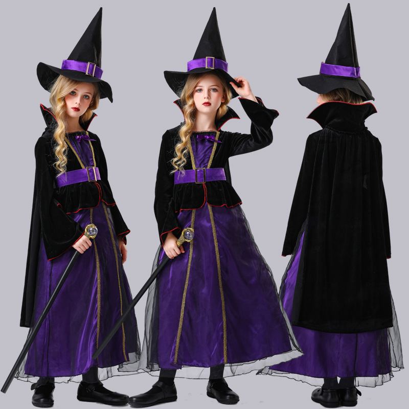 2024新款女巫服装儿童巫婆扮演服装witch costume含披风外贸货源