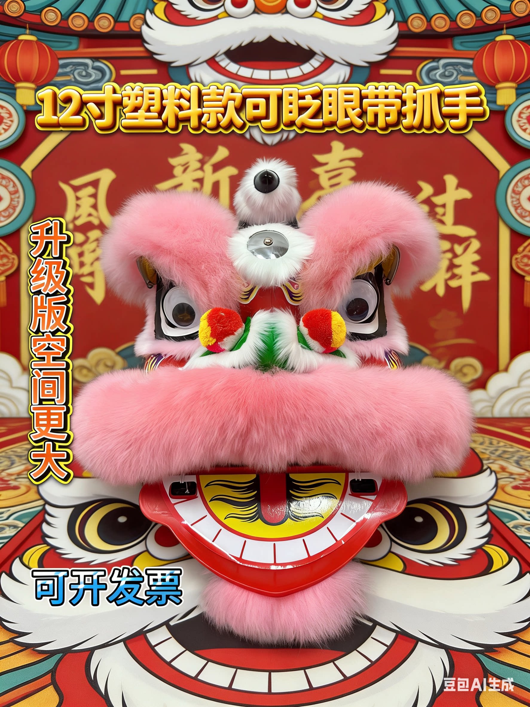 儿童舞狮可眨眼12寸佛装10寸鹤装塑料款醒狮学生活动摆件狮子头图片