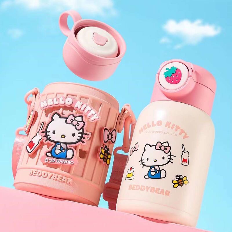[特价]杯具熊联名儿童保温杯创意硅胶杯套吸管豌豆洞洞杯kitty猫