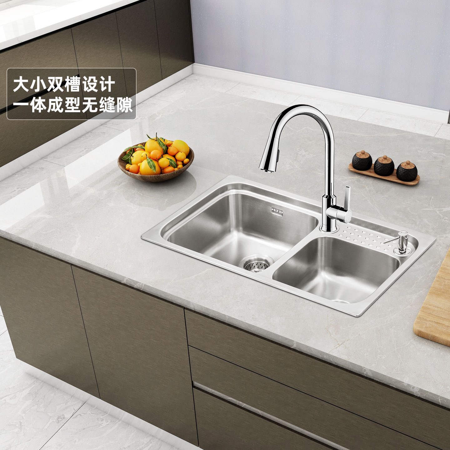 科勒厨房水槽304不锈钢双槽洗菜盆加厚一体洗碗池K-76668T-2HD-NA