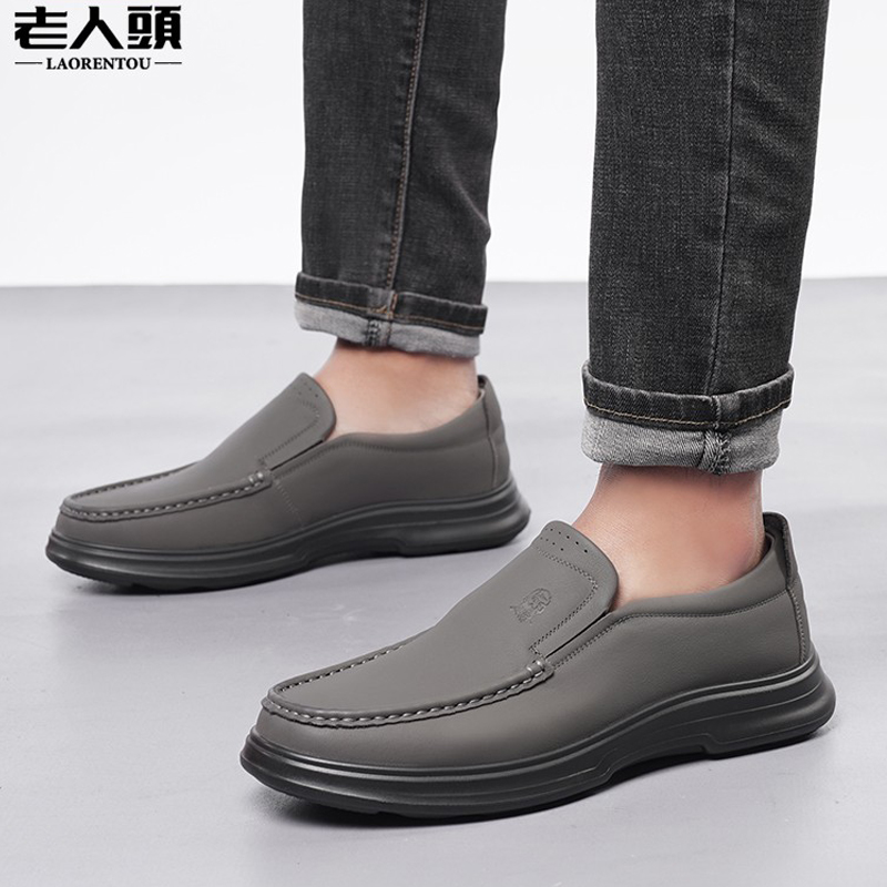 2025新款老人头一脚蹬男鞋头层牛皮鞋 男士商务小皮鞋爸爸鞋软底