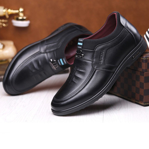 断码清仓老人头男士增高鞋6cm真皮36 37桔色平底男鞋舒服爸爸鞋软