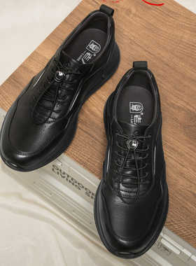 老人头运动休闲鞋男2025新款厚底黄色老年人爸爸皮鞋真皮纯皮软底