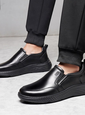 老人头休闲皮鞋男2025新款无鞋带羊皮软底真皮男鞋黄色厚底驾车鞋