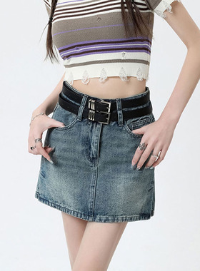 77080-035牛仔a字短裙胖mm大码半身裙梨型身材遮肚藏肉裙子小众
