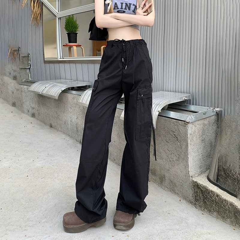 99178-045美式工装裤大码女胖mm高腰直筒休闲裤子梨形身材显瘦