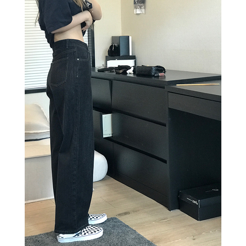 9334-037高腰裤子女显瘦遮胯大码阔腿牛仔裤胖mm宽松直筒梨型身材