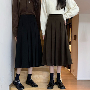 99153-042秋冬毛呢裙遮肚子遮胯大码半身裙胖mm梨型身材a字百褶裙