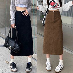 99190-035大码高腰a字半身裙子胖mm遮肚显瘦梨型身材包臀裙女秋冬