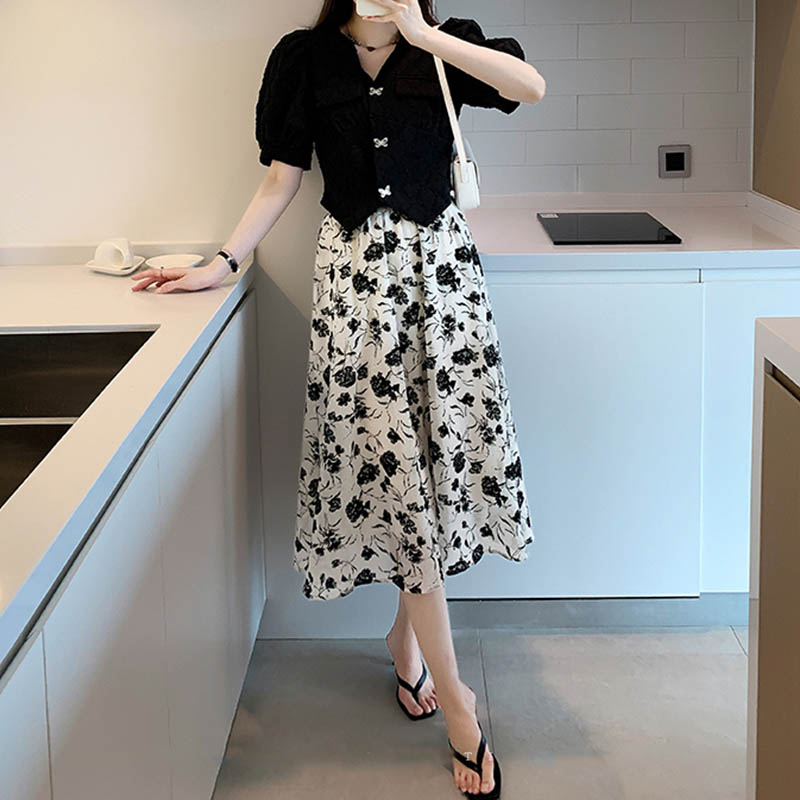 99118-035大码女装碎花裙胖mm遮肚显瘦梨型身材a字半身裙小个子