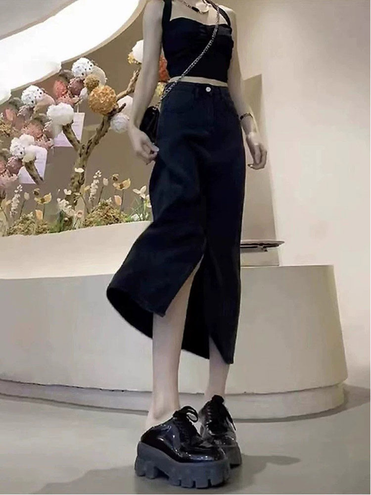77105-042天丝牛仔裙胖mm遮肚子裙子梨型身材大码半身裙女薄款