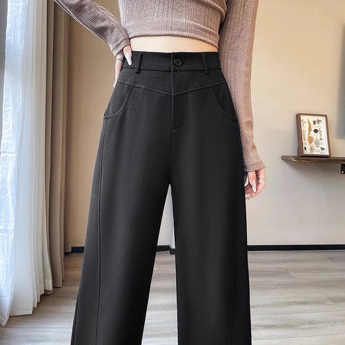 黑色阔腿西装裤子大码女胖mm显瘦