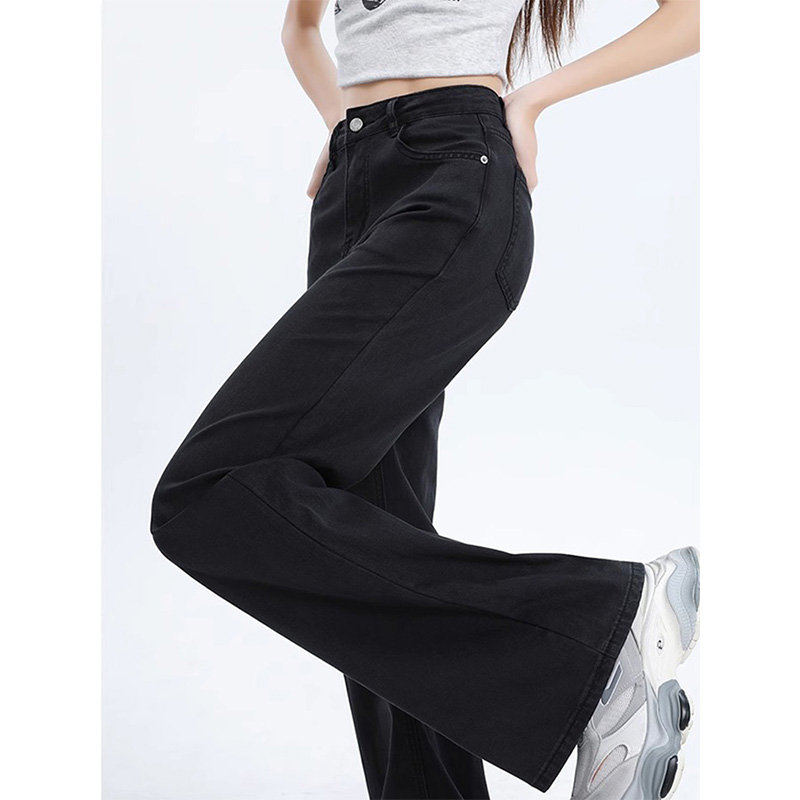 77209-42夏季薄款黑色天丝微喇牛仔裤子大码女胖mm显瘦冰丝阔腿裤