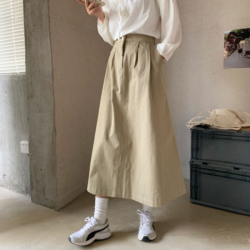 99028-035艺术生风格半身裙大码宽松a字裙遮胯显瘦微胖女生穿搭