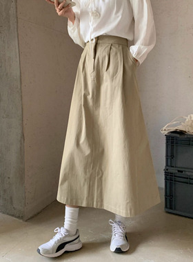 99028-035艺术生风格半身裙大码宽松a字裙遮胯显瘦微胖女生穿搭