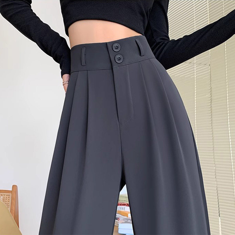 99232-040灰色双扣高级感西装裤子女大码胖mm显瘦梨型身材阔腿裤