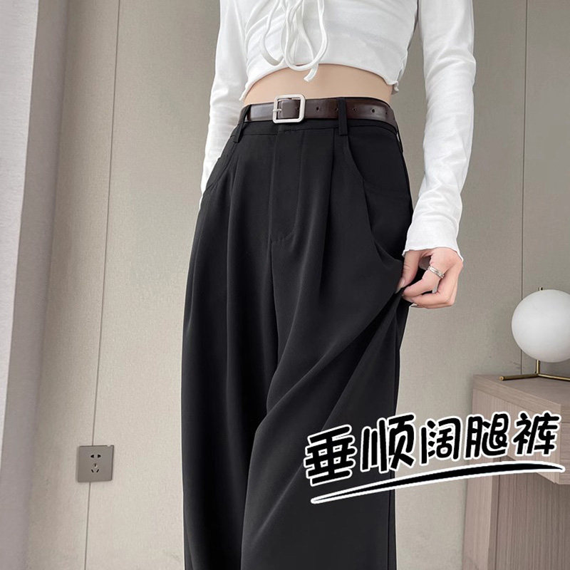 99261-38黑色垂感西装裤子大码女胖mm显瘦梨型身材穿搭窄版阔腿裤