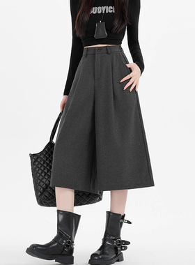 99301-40八分毛呢裤子女胖mm大码显瘦小个子梨型身材高腰阔腿秋冬