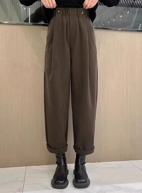99159-38毛呢裤子女大码胖mm显瘦小个子梨型身材穿搭高腰宽松秋冬