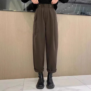 99159-38毛呢裤子女大码胖mm显瘦小个子梨型身材穿搭高腰宽松秋冬