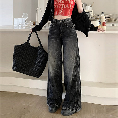 美式牛仔裤大码女胖mm宽松显瘦