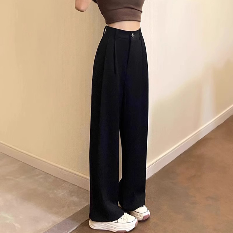 9820-38垂感西装裤子大码女胖mm显瘦梨型身材高腰直筒窄版阔腿裤