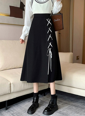 99008-038绑带大码西装半身裙子胖mm遮肚显瘦梨型身材穿搭垂感a字