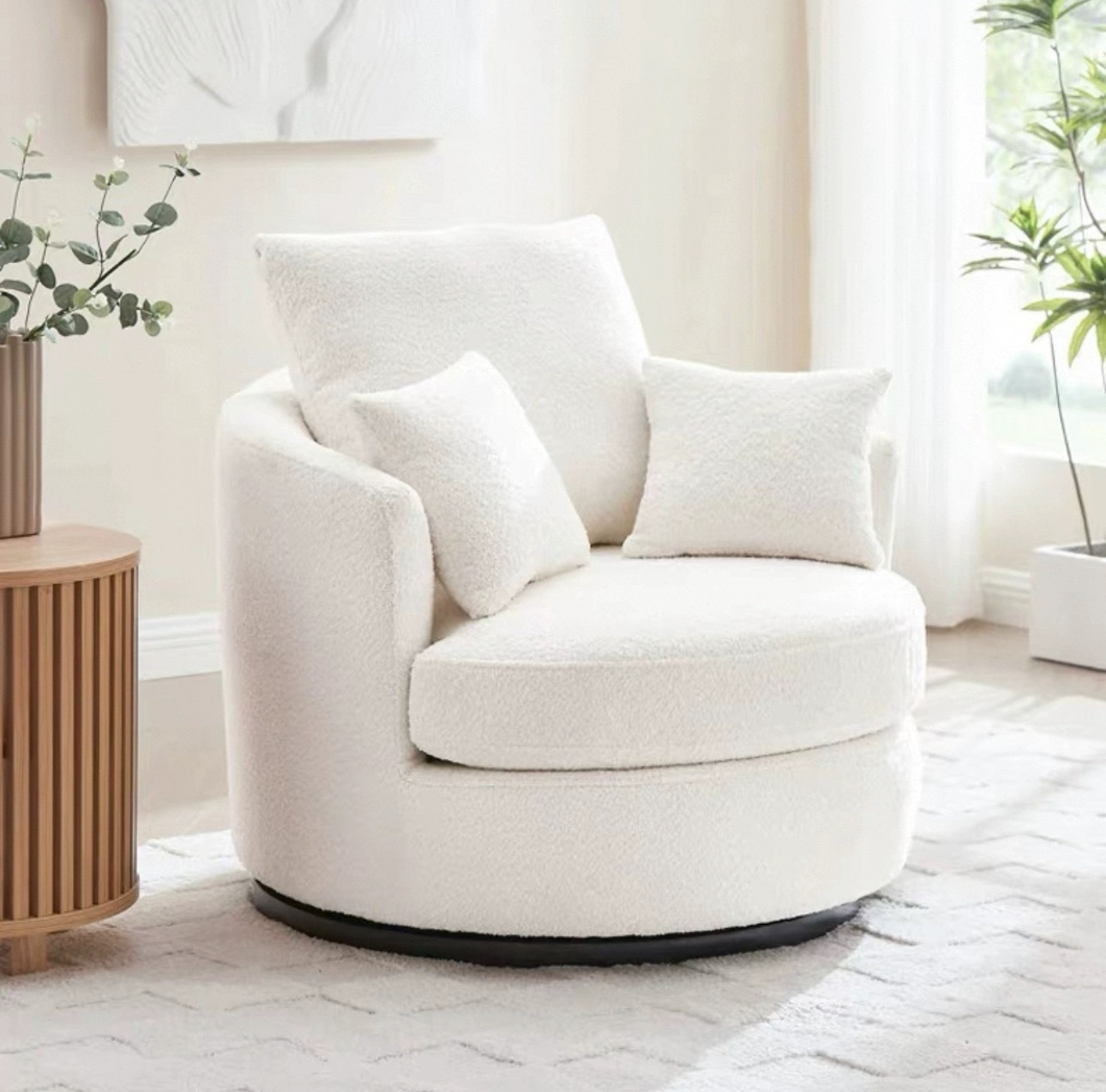 北欧轻奢羊羔绒休闲椅旋转布艺单人简约风设计师小户型懒人沙发椅