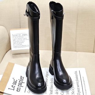 2025秋冬新款 高跟女长靴高筒靴厚底长筒靴粗跟马丁靴女英伦骑士靴