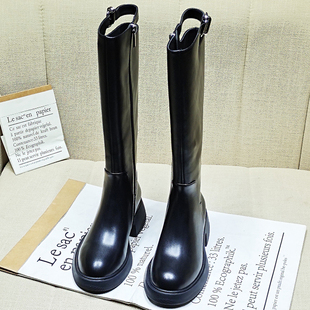 2025秋冬新款高跟长靴女高筒靴粗跟长筒靴马丁靴女英伦骑士女靴子