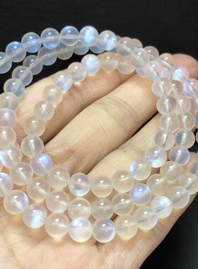 天然奶油体蓝月光手链多圈三圈手串清新蓝色月光石手链