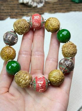 天然驼骨雕刻手串手链保真骆驼骨六字财神转运血丝男女款佛珠念