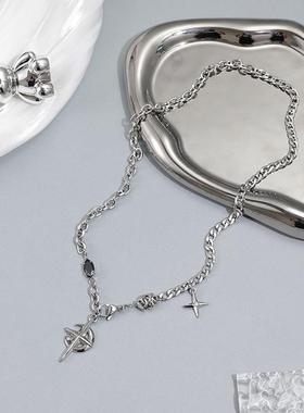 钛钢星黑宝石芒欧生美嘻哈街头项链男骨小众设计高级PG0429感男女