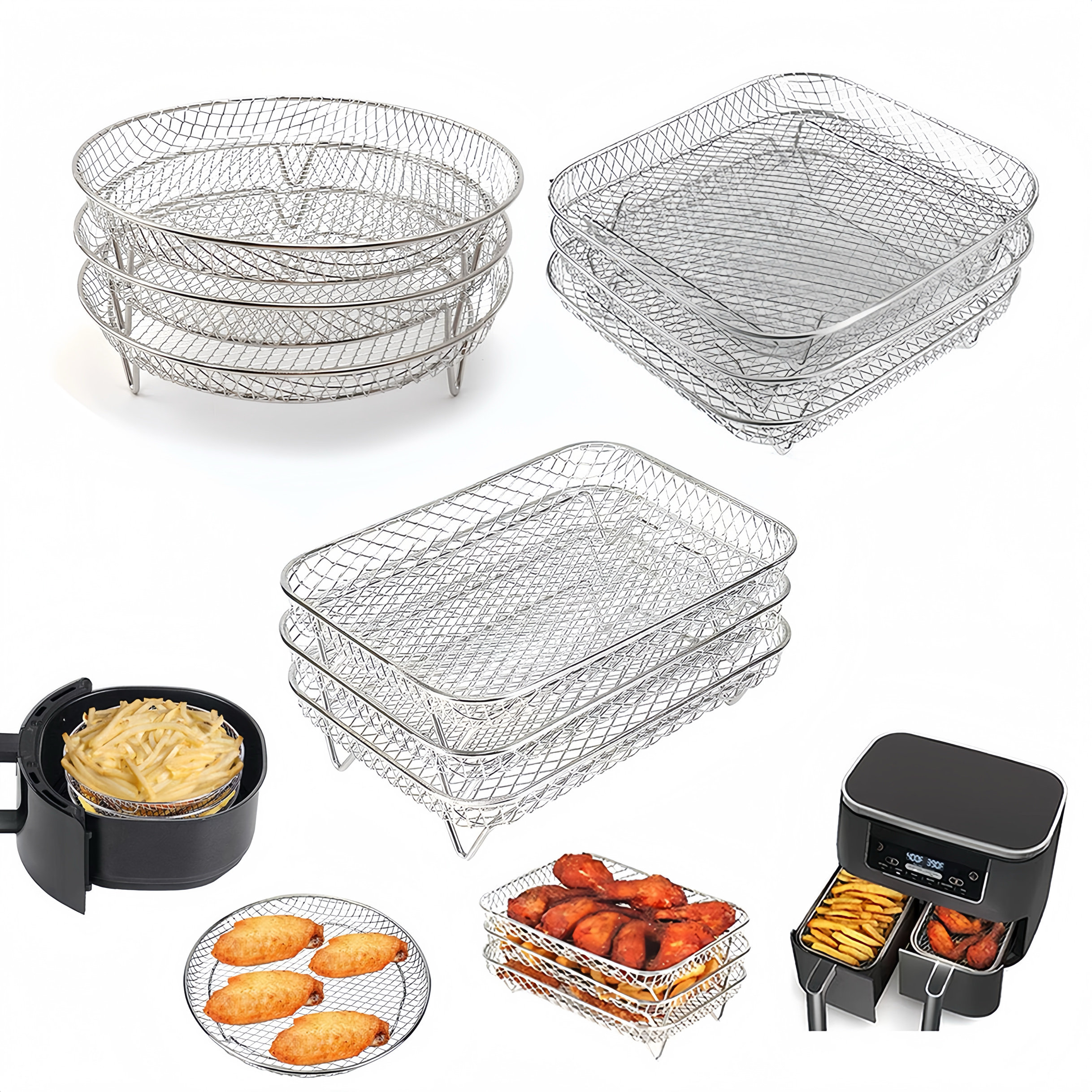 空气炸锅配件304不锈钢网炸篮沥油架干果烤网烧烤盘控油专用配件