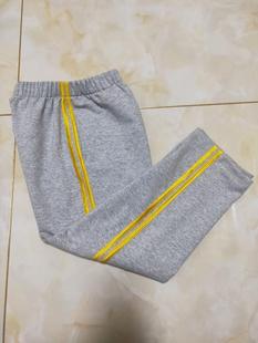 中小学生纯棉校服裤子浅灰色贴两根黄条二道杠运动裤定做多色可选