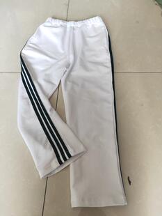 中性款 订做中小学生春秋冬纯棉校服裤 子白色加三道墨绿杠运动裤