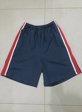 中高小学生藏蓝色拼大红宽杠前缝贴白条短裤夏季薄款宽松休闲运动