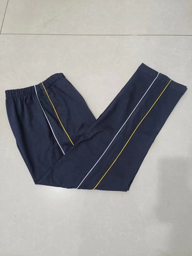 订做四季中小学生纯棉加厚校服裤深藏蓝色加黄细条白细条杠运动裤