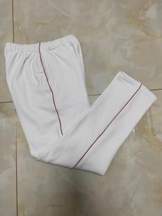 子白色加一道细酒红杠运动裤 定做冬季 中小学生加厚加绒保暖校服裤